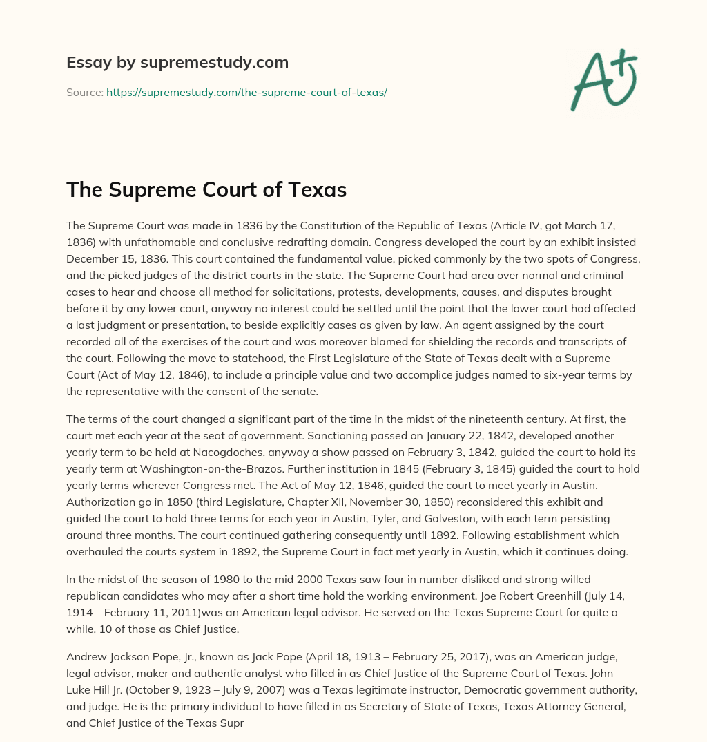 The Supreme Court of Texas essay