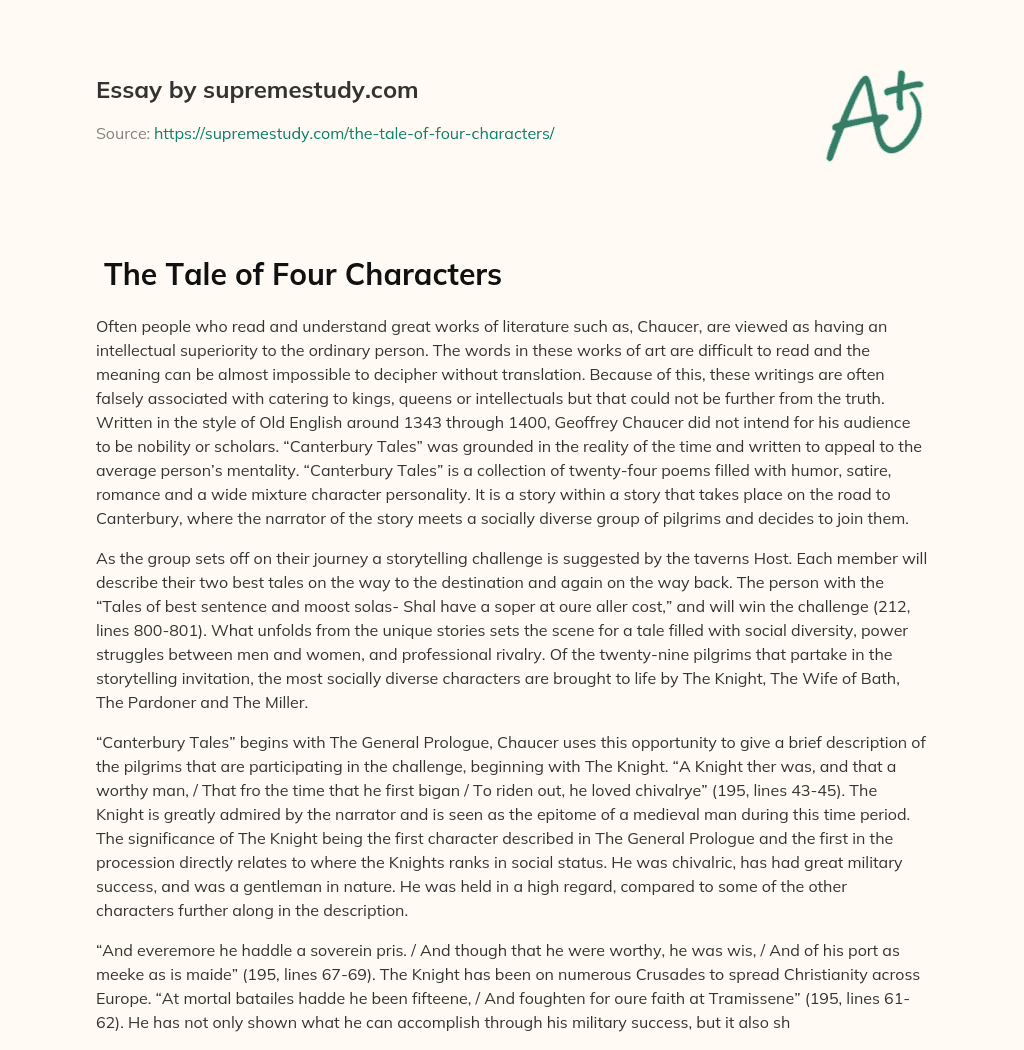  The Tale of Four Characters essay