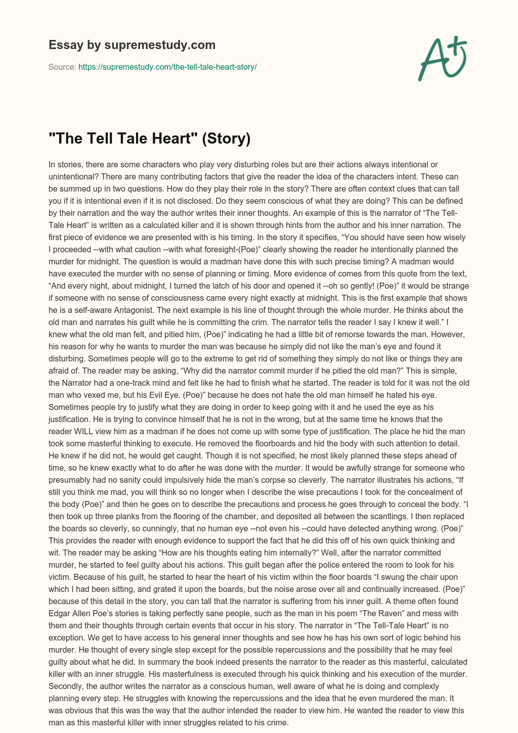“The Tell Tale Heart” (Story) essay