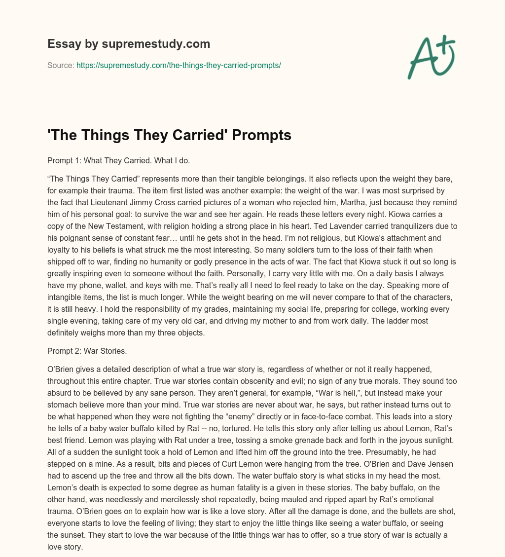 ‘The Things They Carried’ Prompts essay