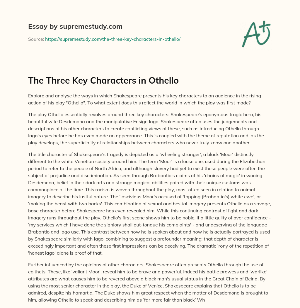 The Three Key Characters in Othello essay