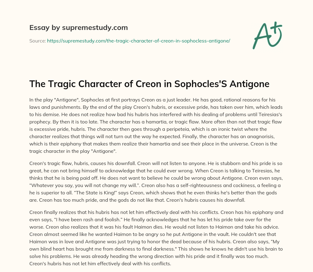 The Tragic Character of Creon in Sophocles’S Antigone essay