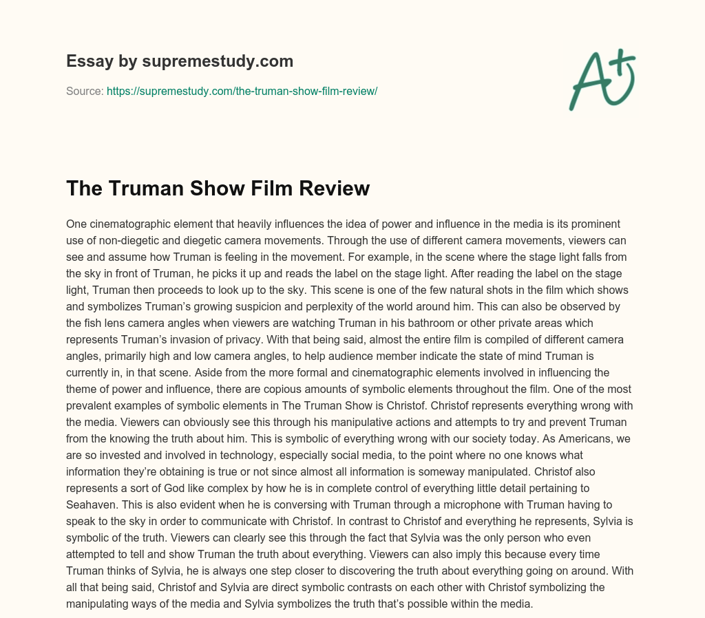 the truman show movie review essay