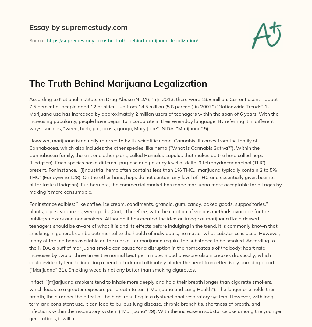 The Truth Behind Marijuana Legalization essay