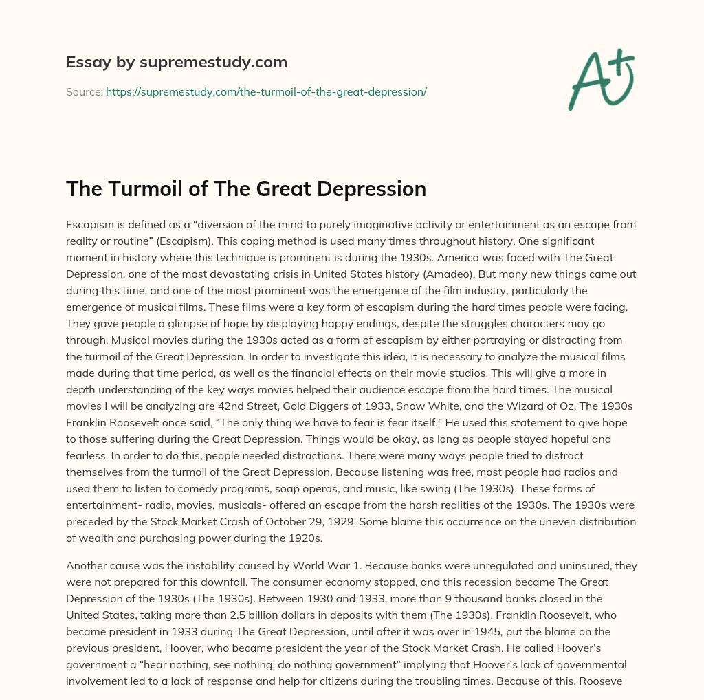 The Turmoil of The Great Depression essay