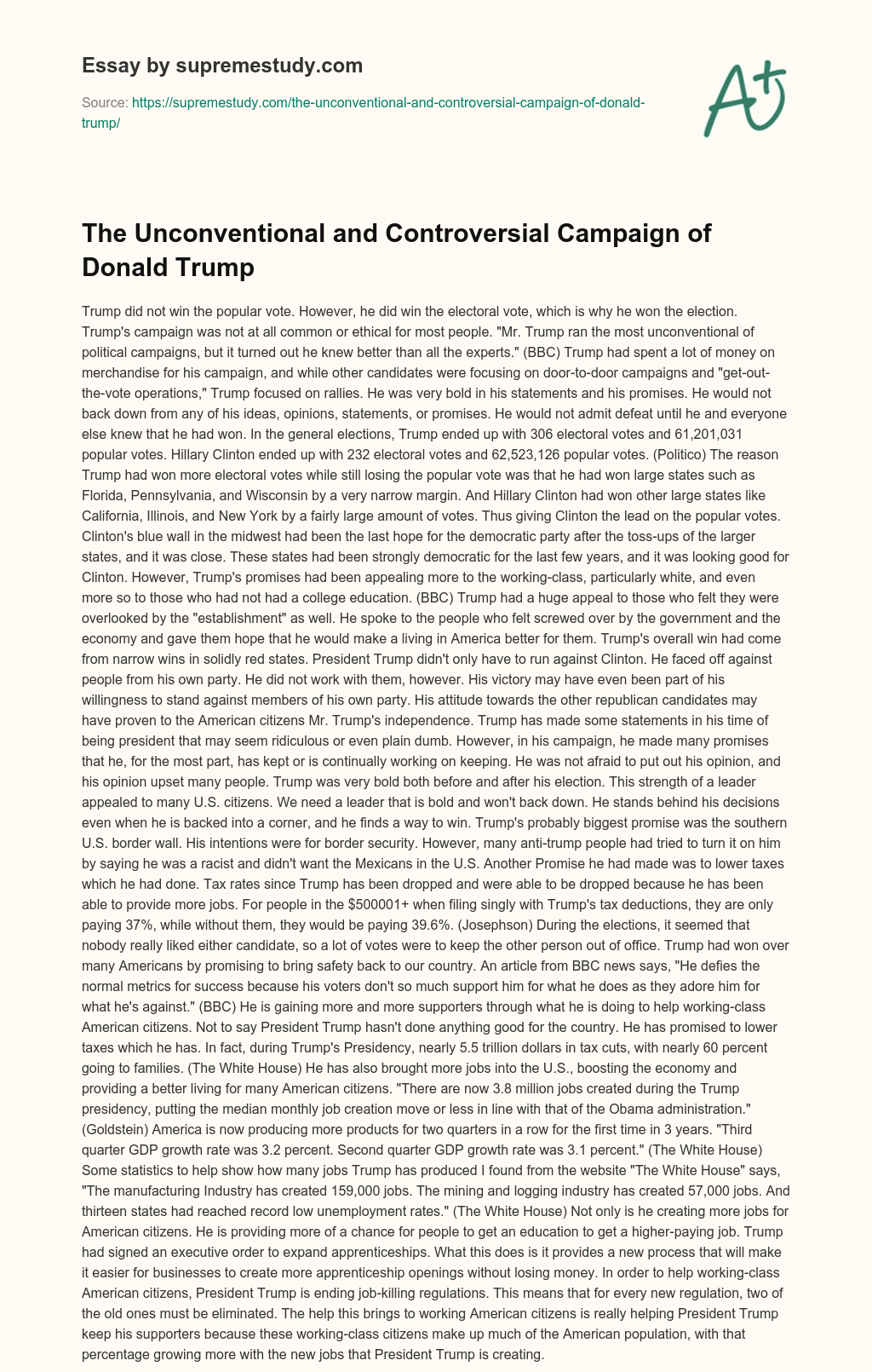 The Unconventional and Controversial Campaign of Donald Trump essay