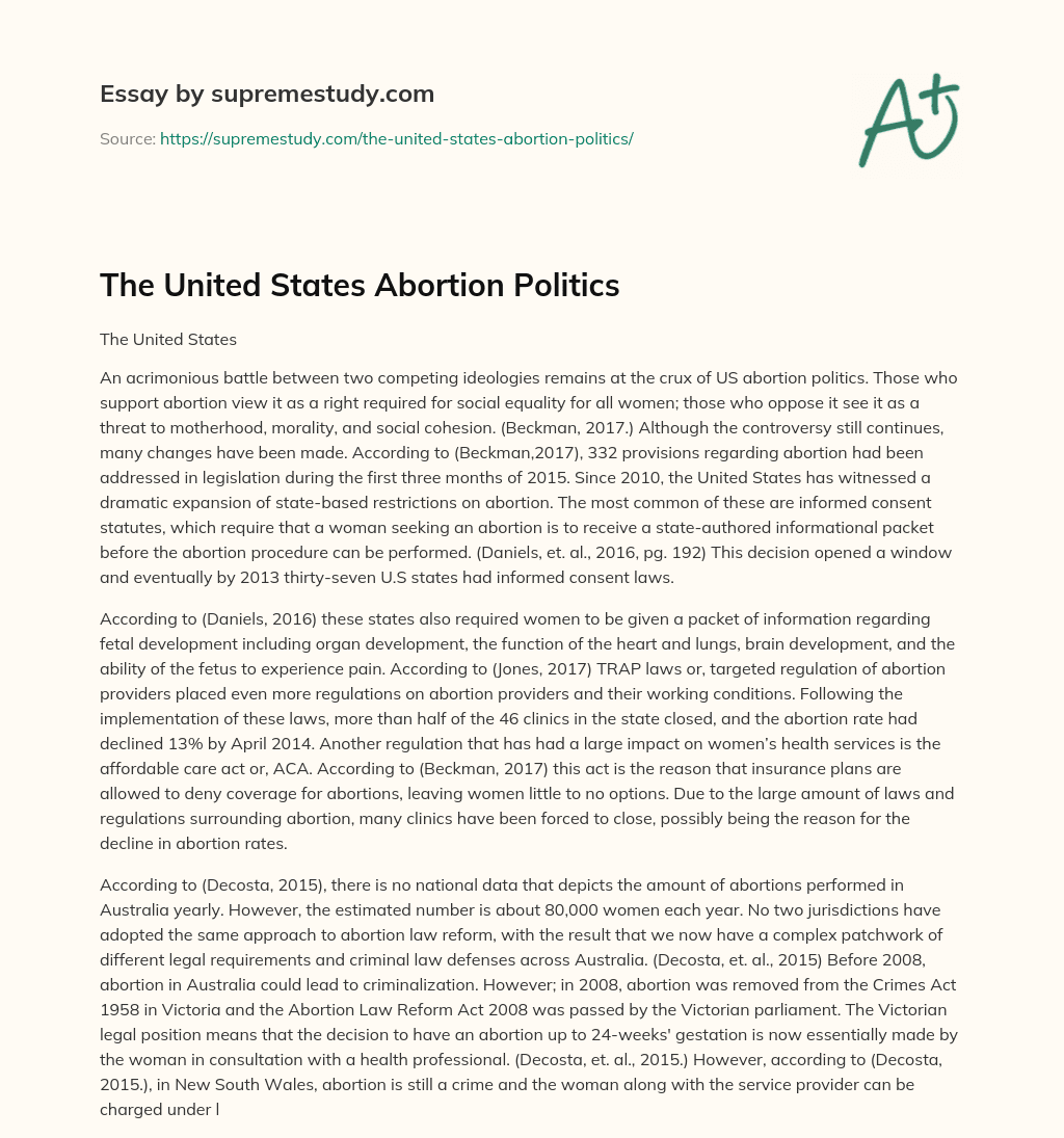 The United States Abortion Politics essay