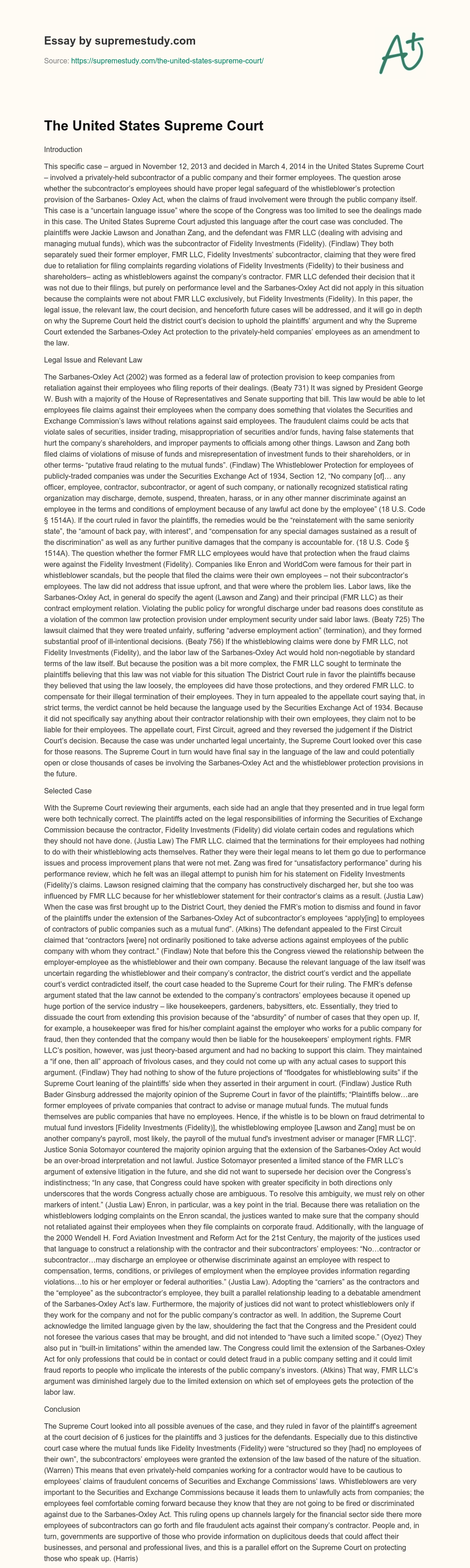 The United States Supreme Court essay