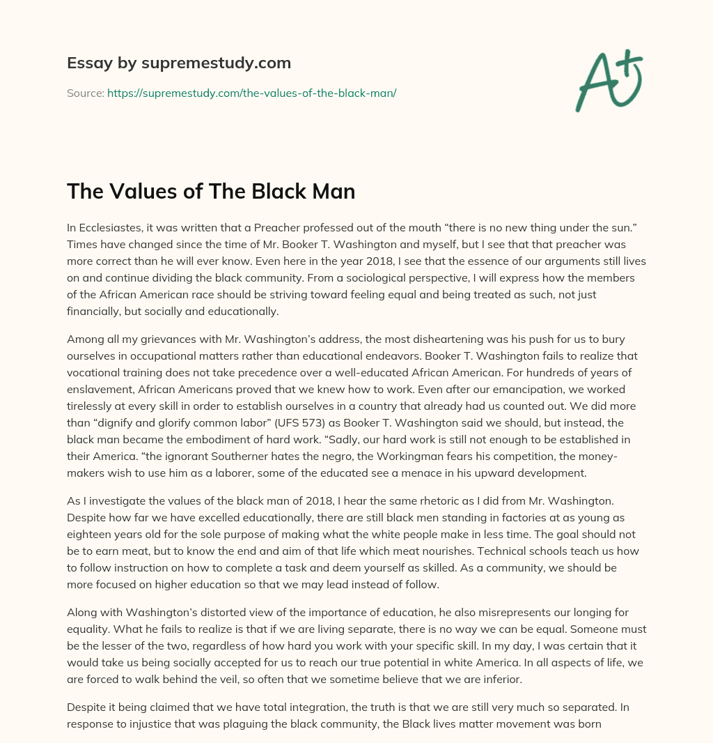 The Values of The Black Man essay
