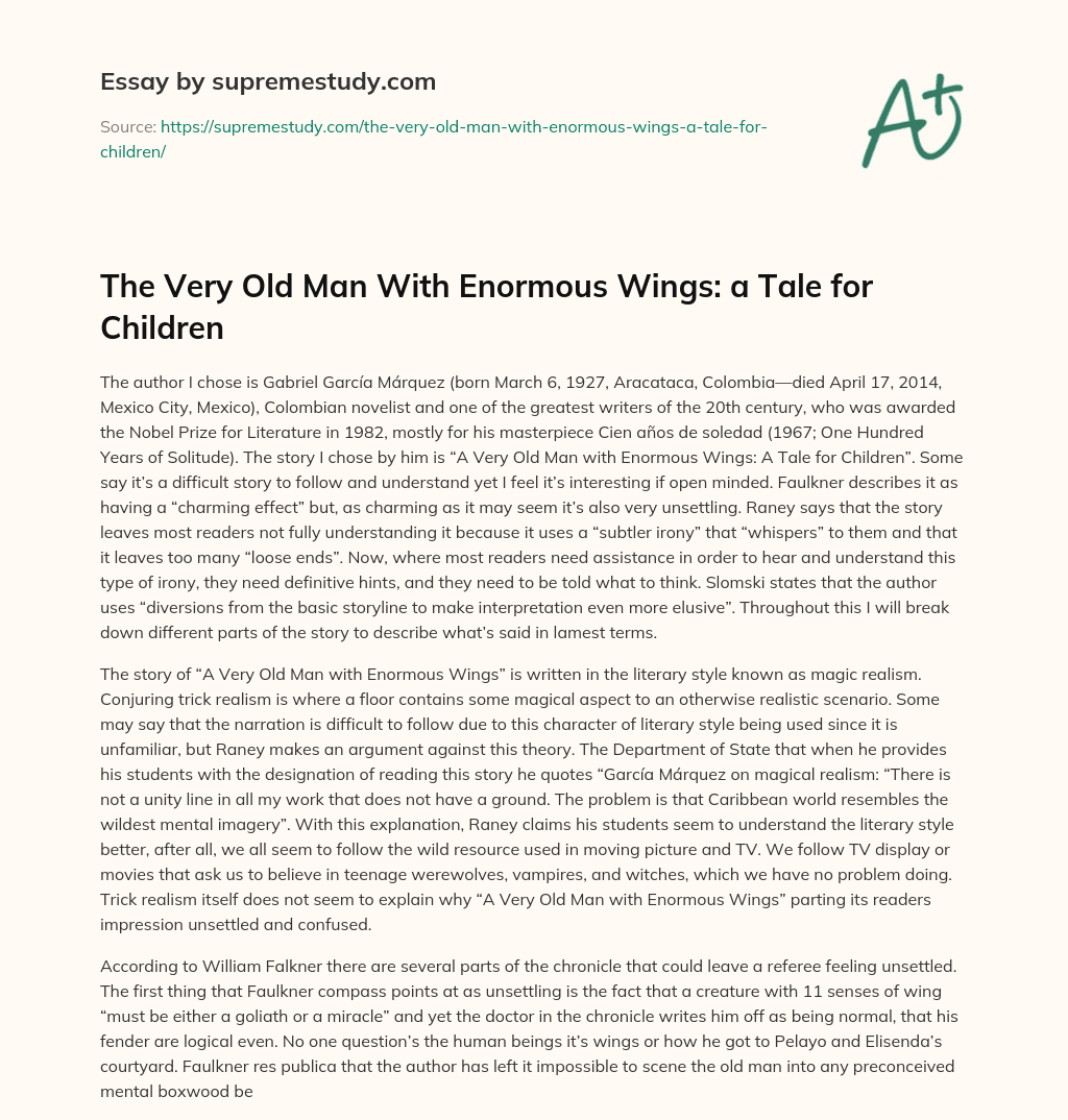 The Very Old Man With Enormous Wings a Tale for Children Free Essay