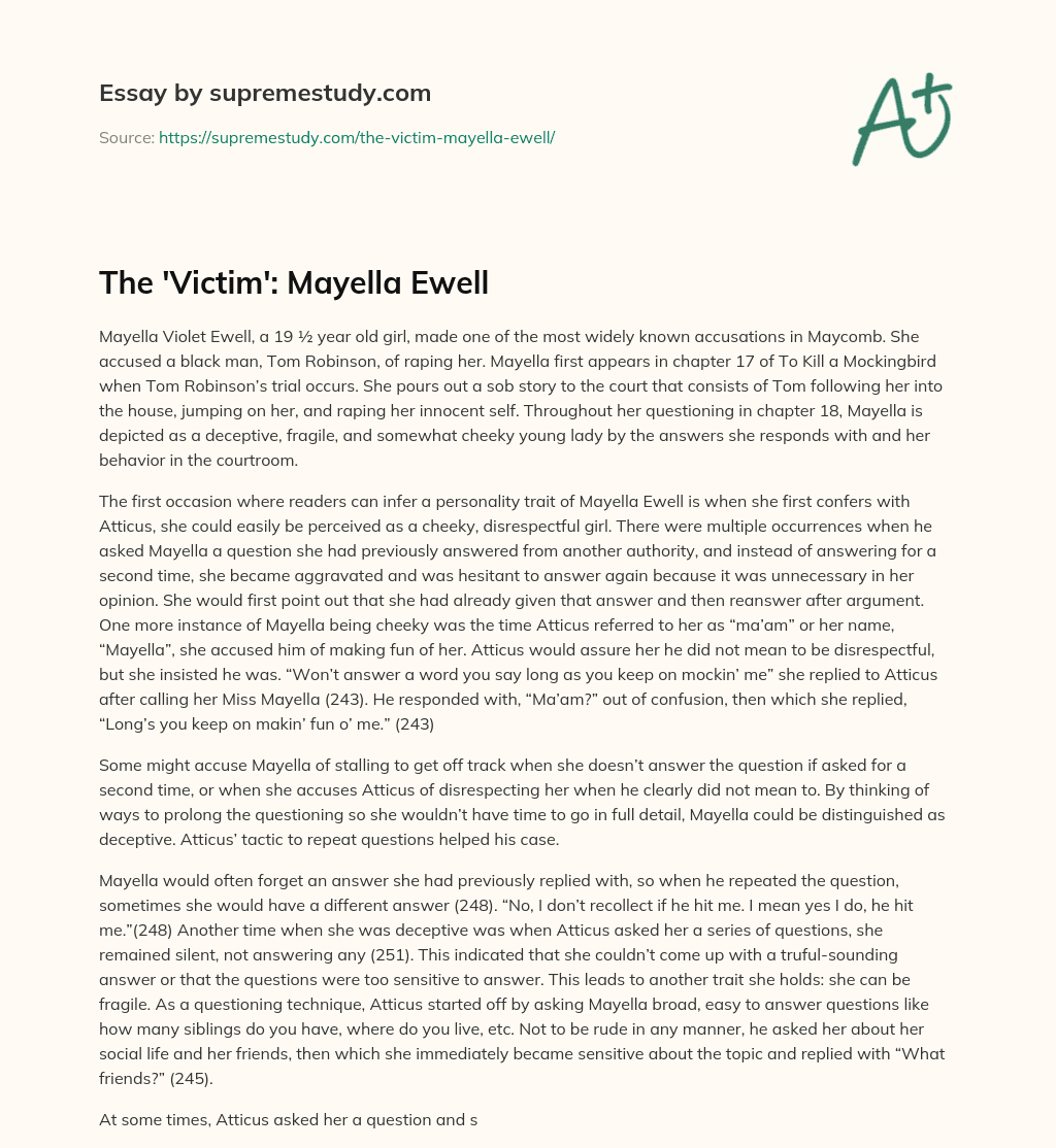 The ‘Victim’: Mayella Ewell essay