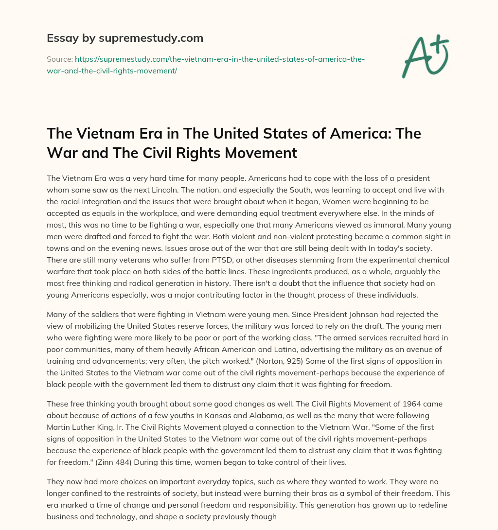 The Vietnam Era in The United States of America: The War and The Civil Rights Movement essay