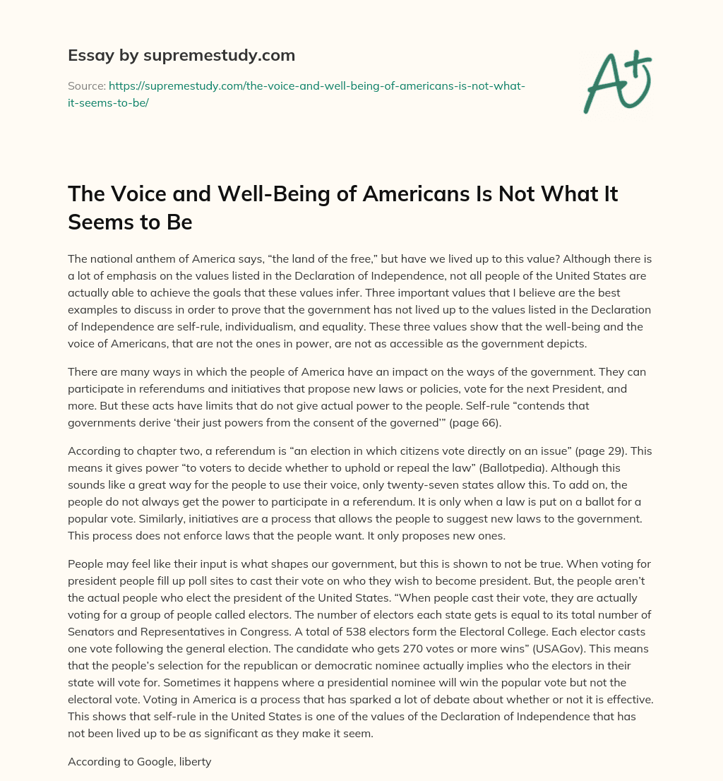 The Voice and Well-Being of Americans Is Not What It Seems to Be  essay