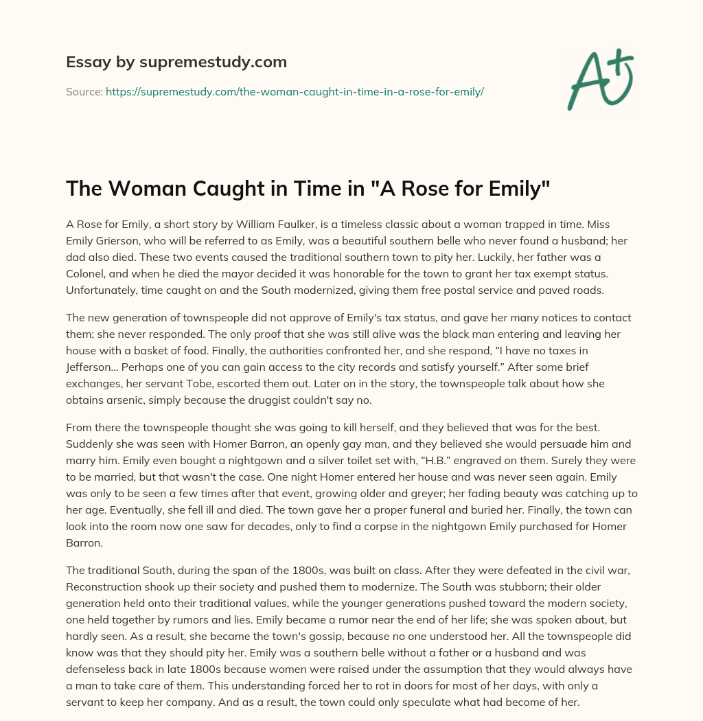 The Woman Caught in Time in “A Rose for Emily” essay