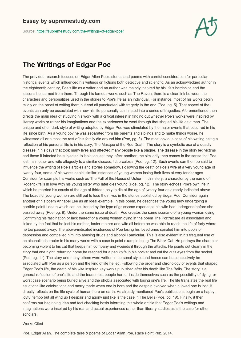 The Writings of Edgar Poe essay