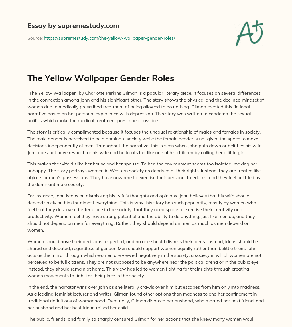 the yellow wallpaper gender roles essay
