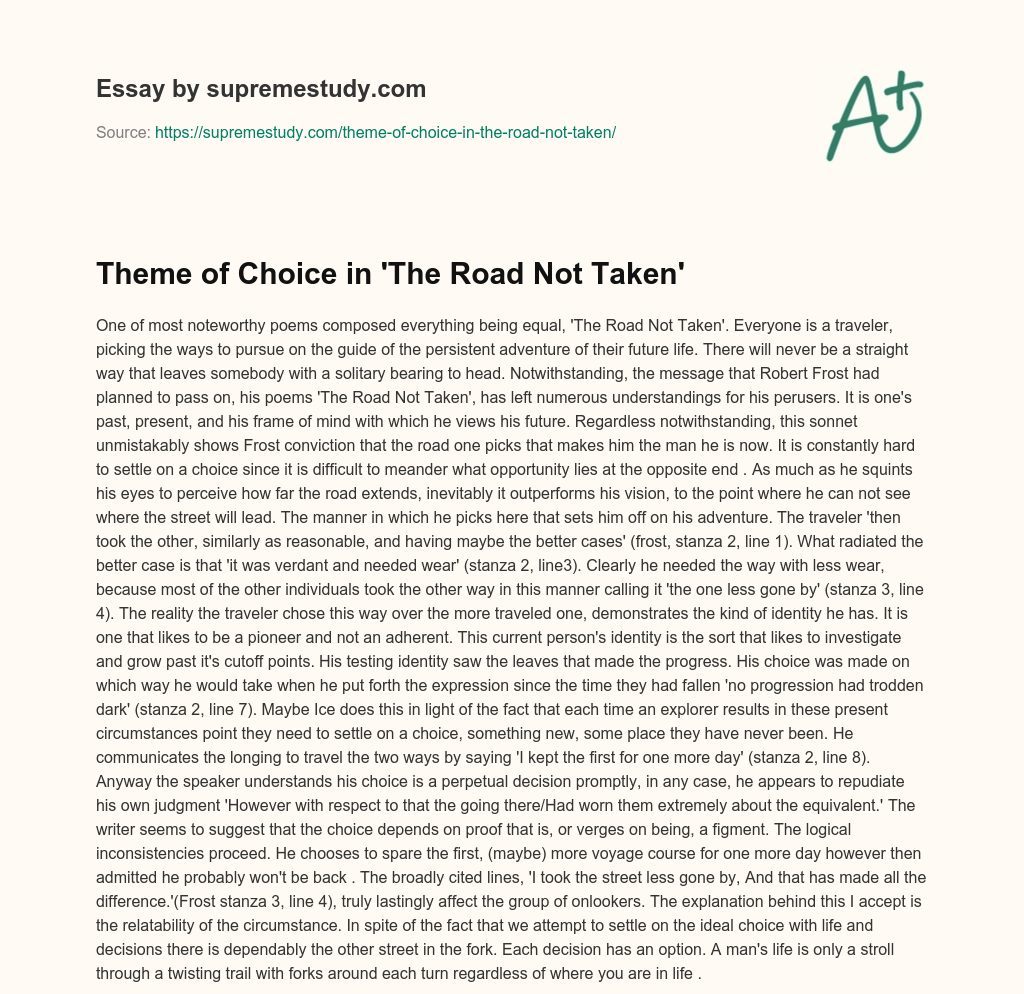 Theme of Choice in ‘The Road Not Taken’ essay