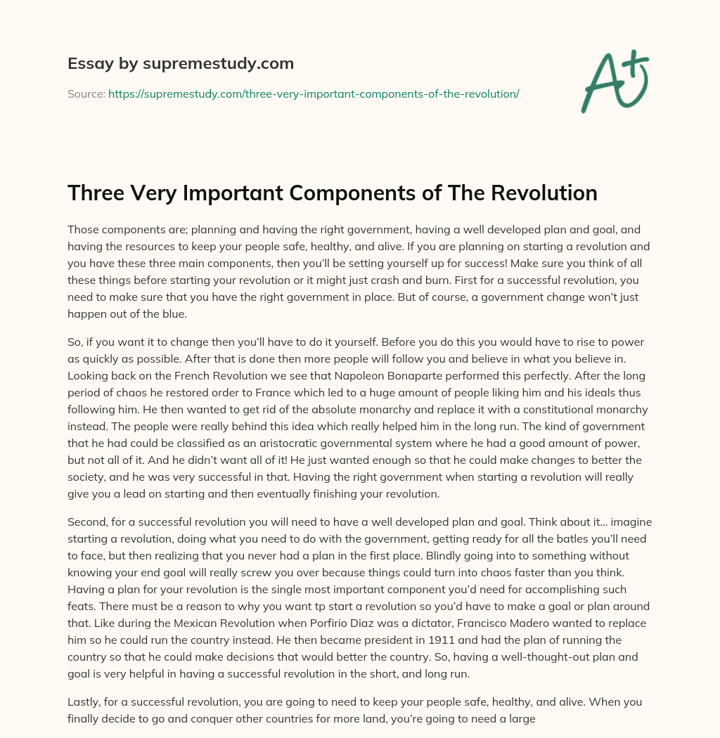 Three Very Important Components of The Revolution essay
