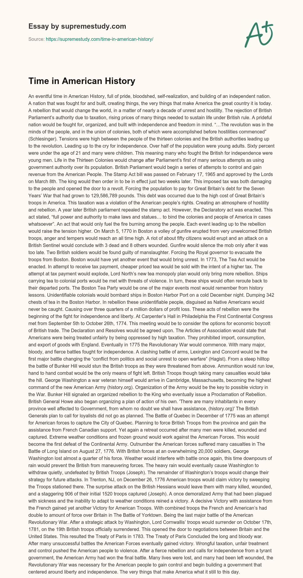 Time in American History essay