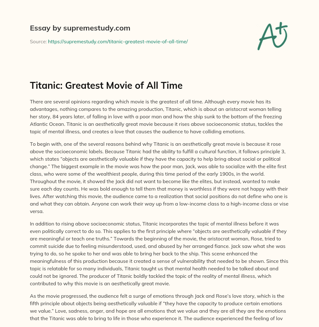 Titanic: Greatest Movie of All Time essay