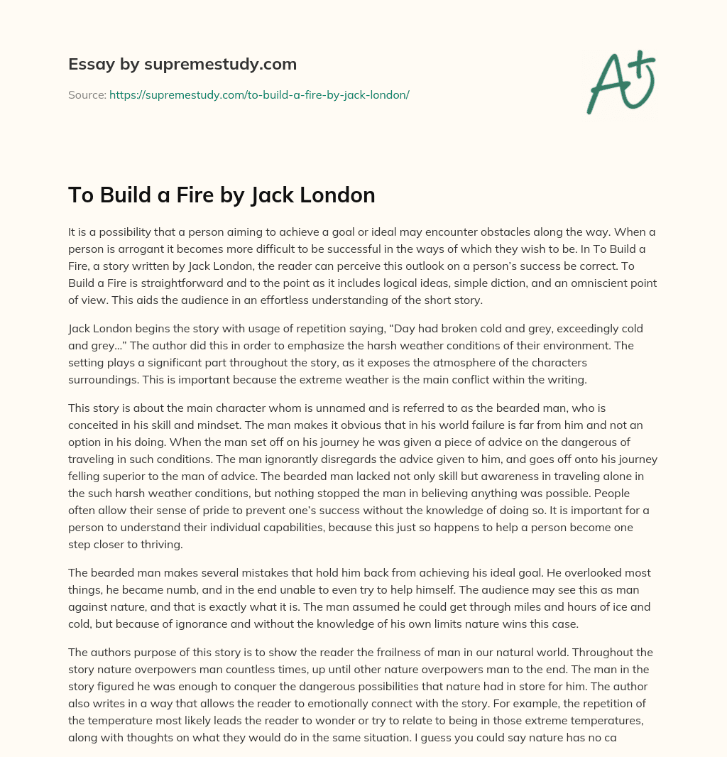 To Build a Fire by Jack London essay