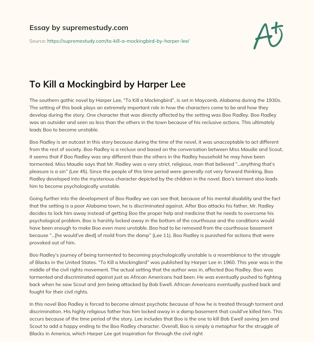 To Kill a Mockingbird by Harper Lee essay