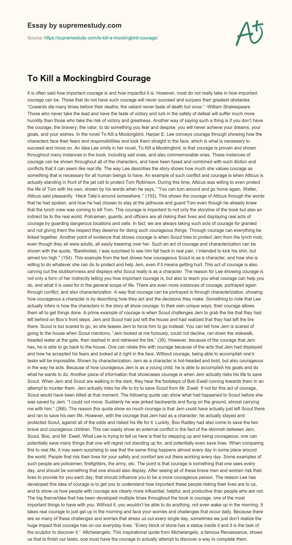 To Kill a Mockingbird Courage essay