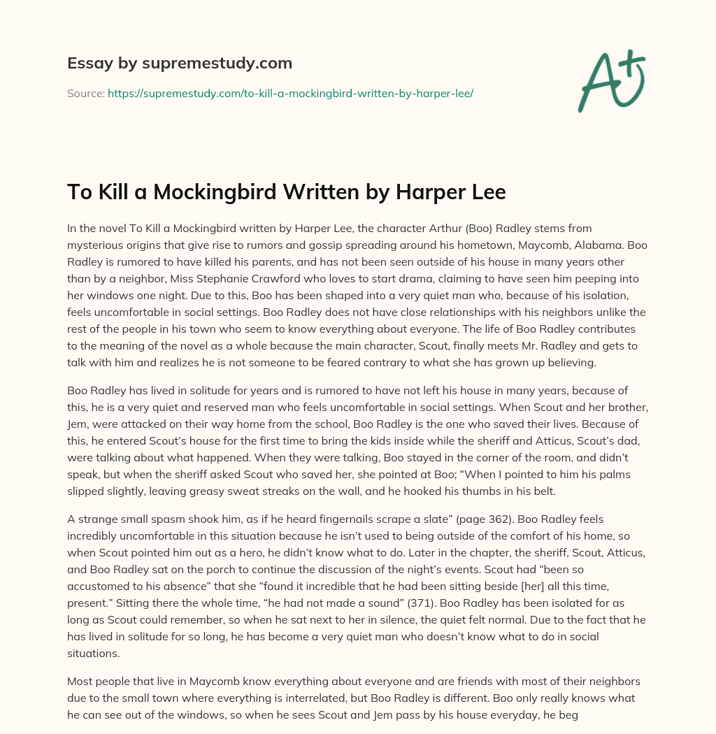 To Kill a Mockingbird Written by Harper Lee essay