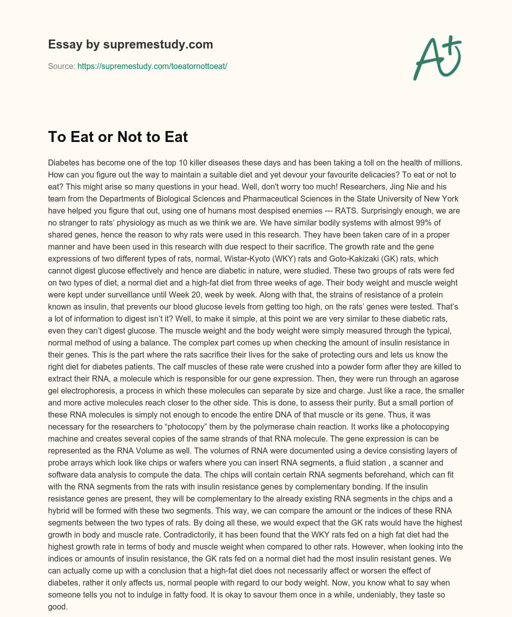 To Eat or Not to Eat essay