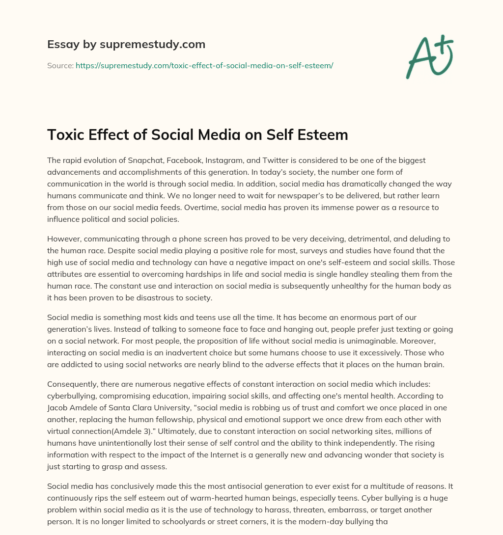 Toxic Effect of Social Media on Self Esteem essay