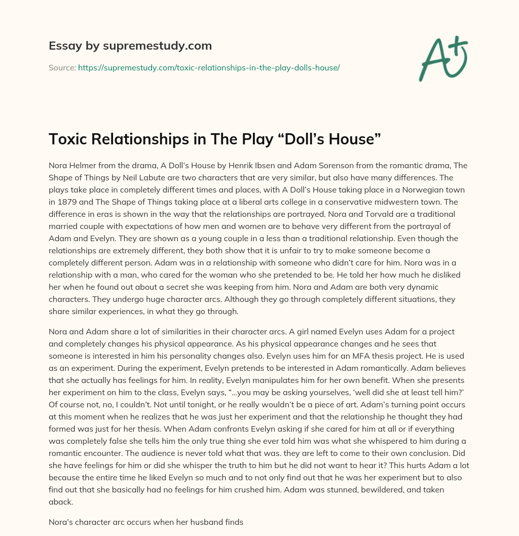 Toxic Relationships in The Play “Doll’s House” essay