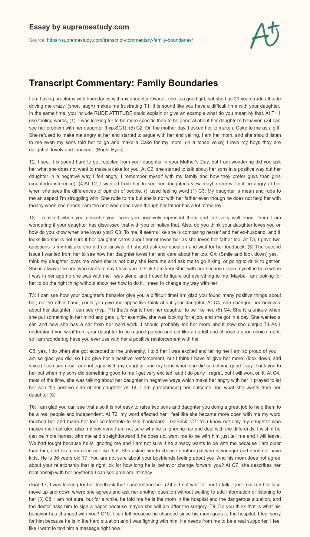 Transcript Commentary: Family Boundaries essay