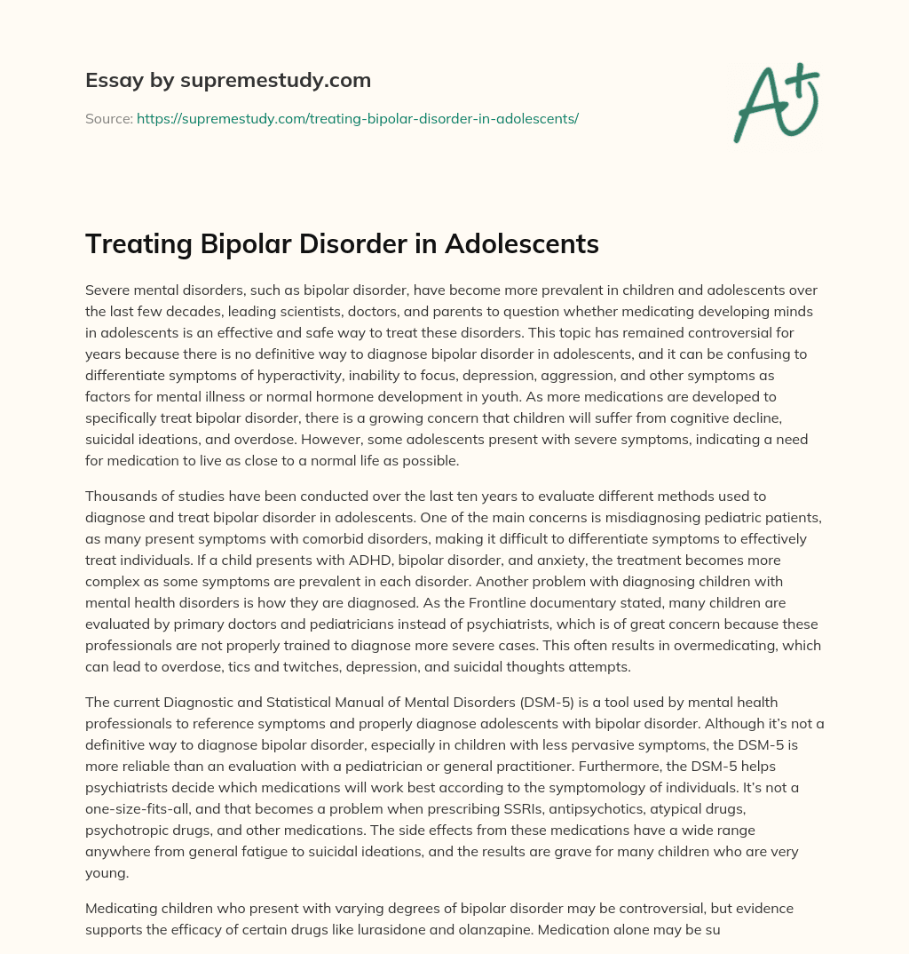 Treating Bipolar Disorder in Adolescents essay