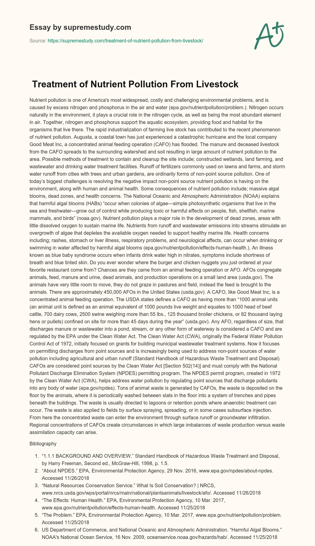  Treatment of Nutrient Pollution From Livestock   essay
