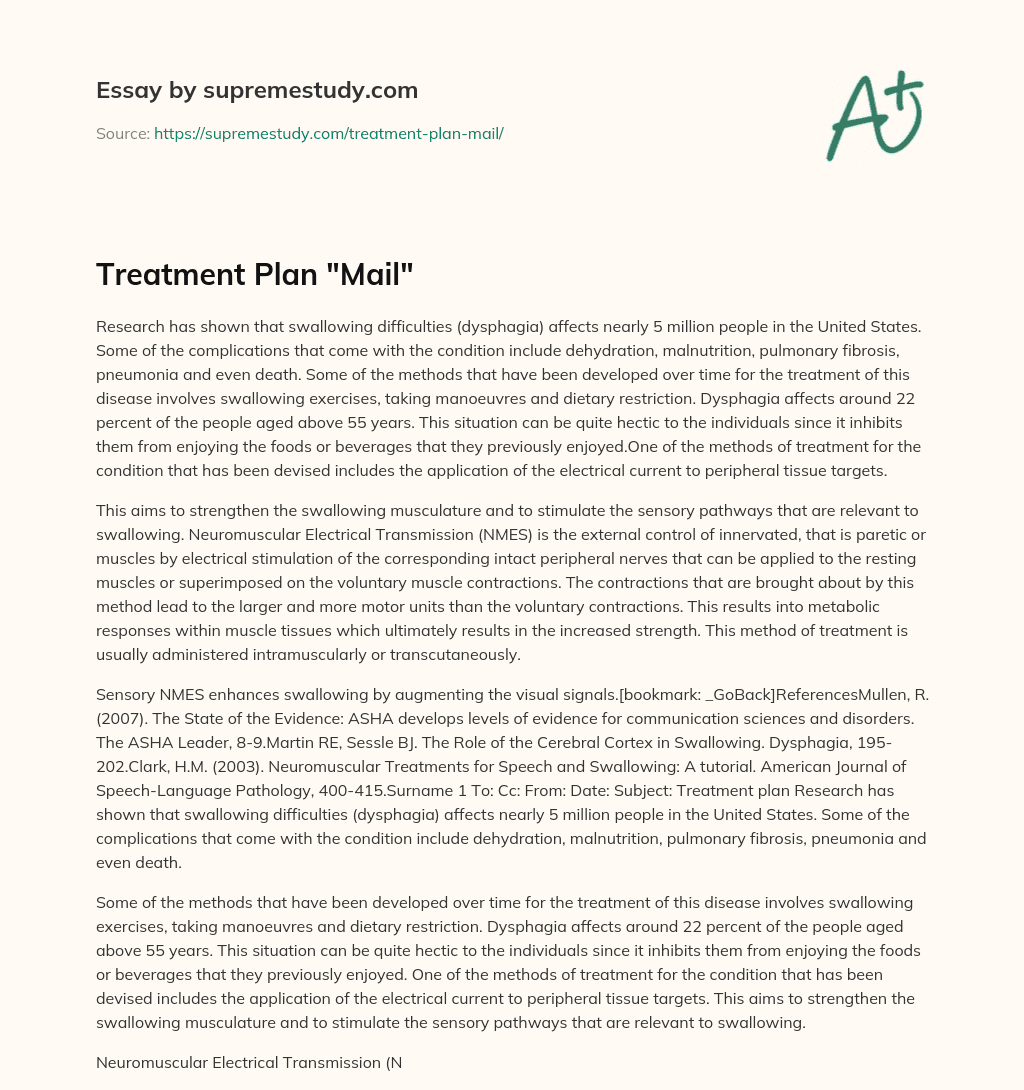 Treatment Plan “Mail” essay