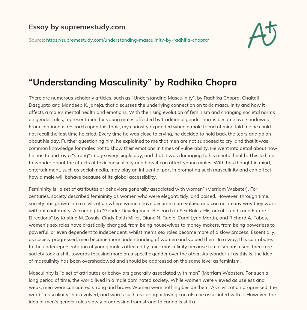 “Understanding Masculinity” by Radhika Chopra essay