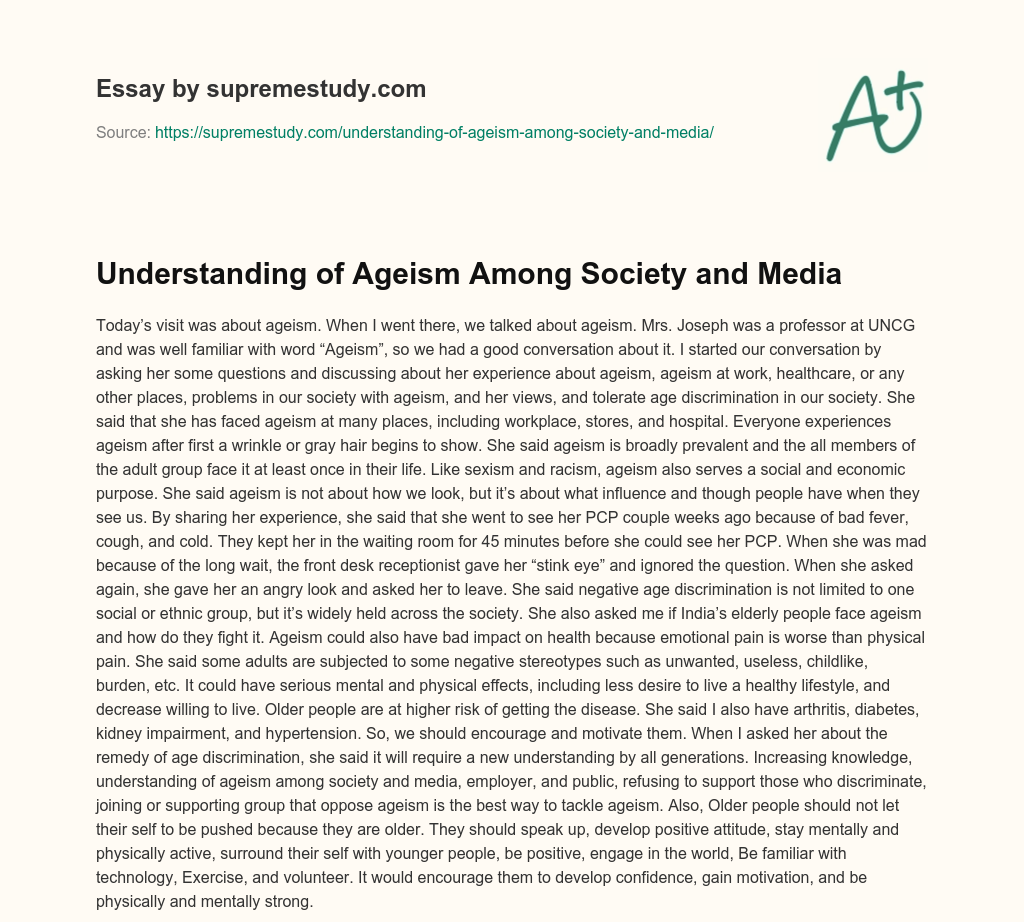 Understanding of Ageism Among Society and Media essay