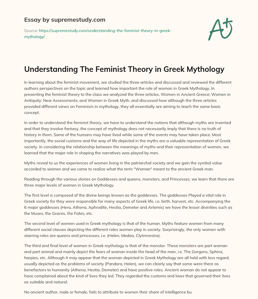 Understanding The Feminist Theory in Greek Mythology Free Essay