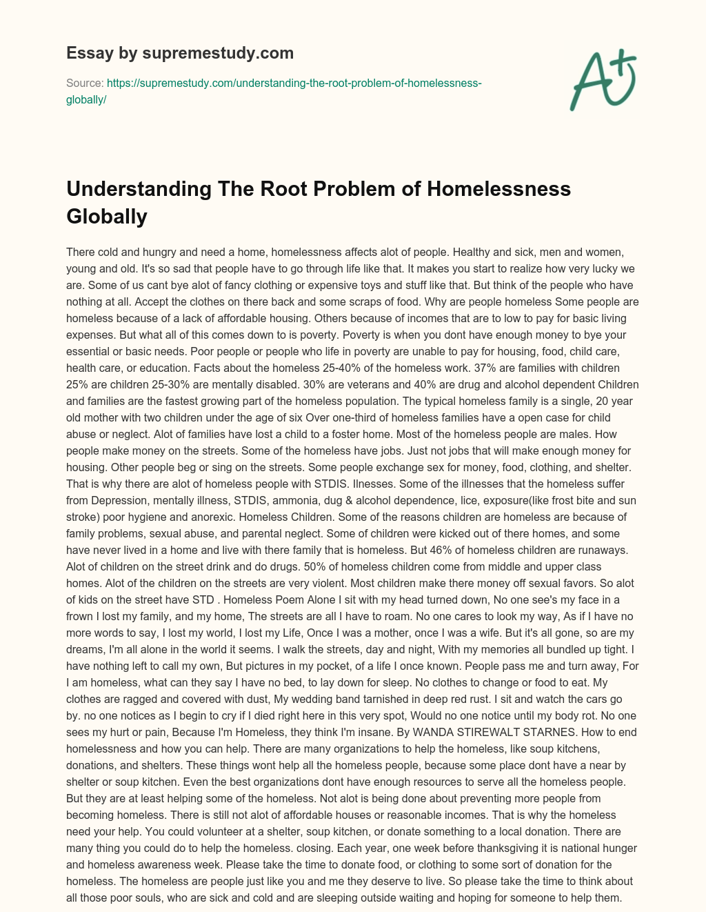 Understanding The Root Problem of Homelessness Globally essay