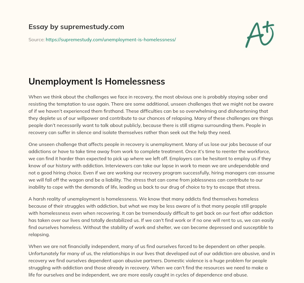 Unemployment Is Homelessness essay