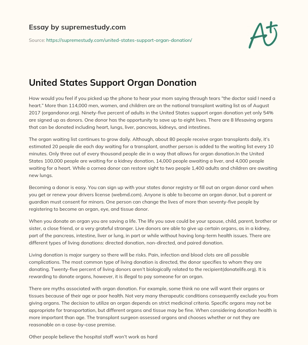 United States Support Organ Donation essay