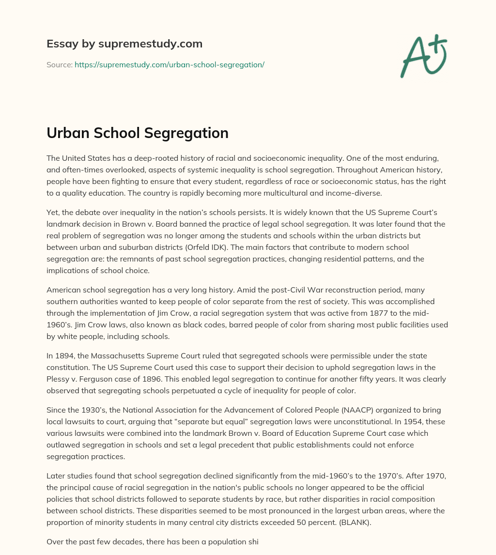 Urban School Segregation essay