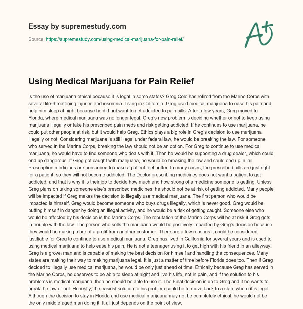 Using Medical Marijuana for Pain Relief essay