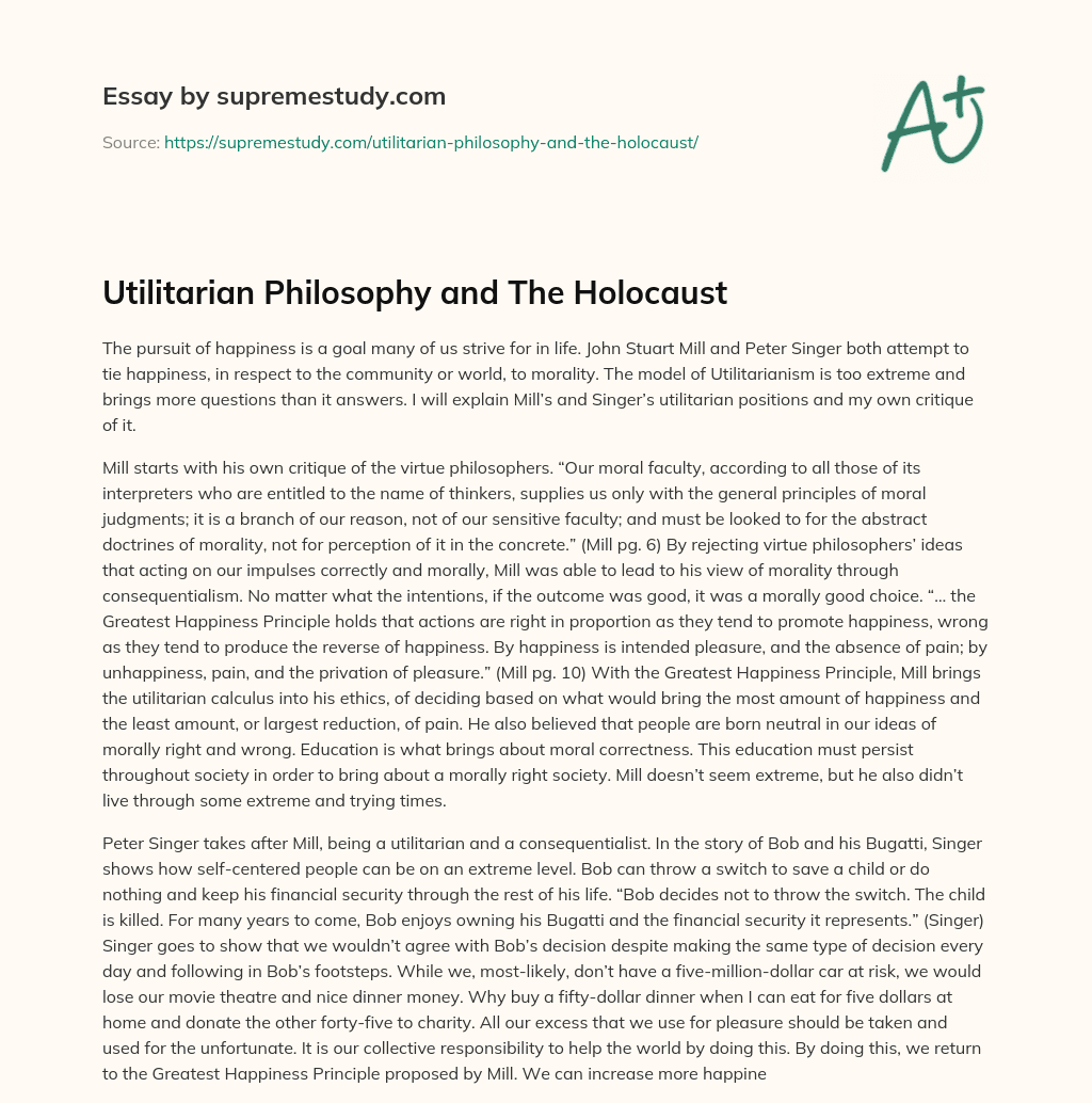 Utilitarian Philosophy and The Holocaust essay