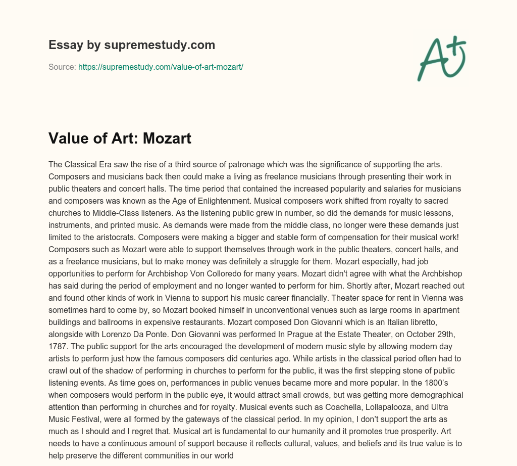 Value of Art: Mozart essay