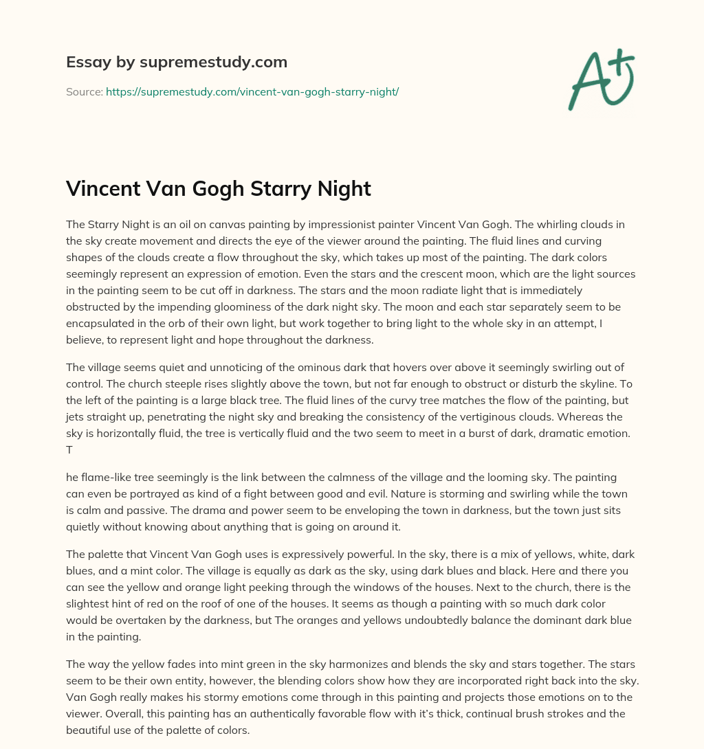 Vincent Van Gogh Starry Night essay