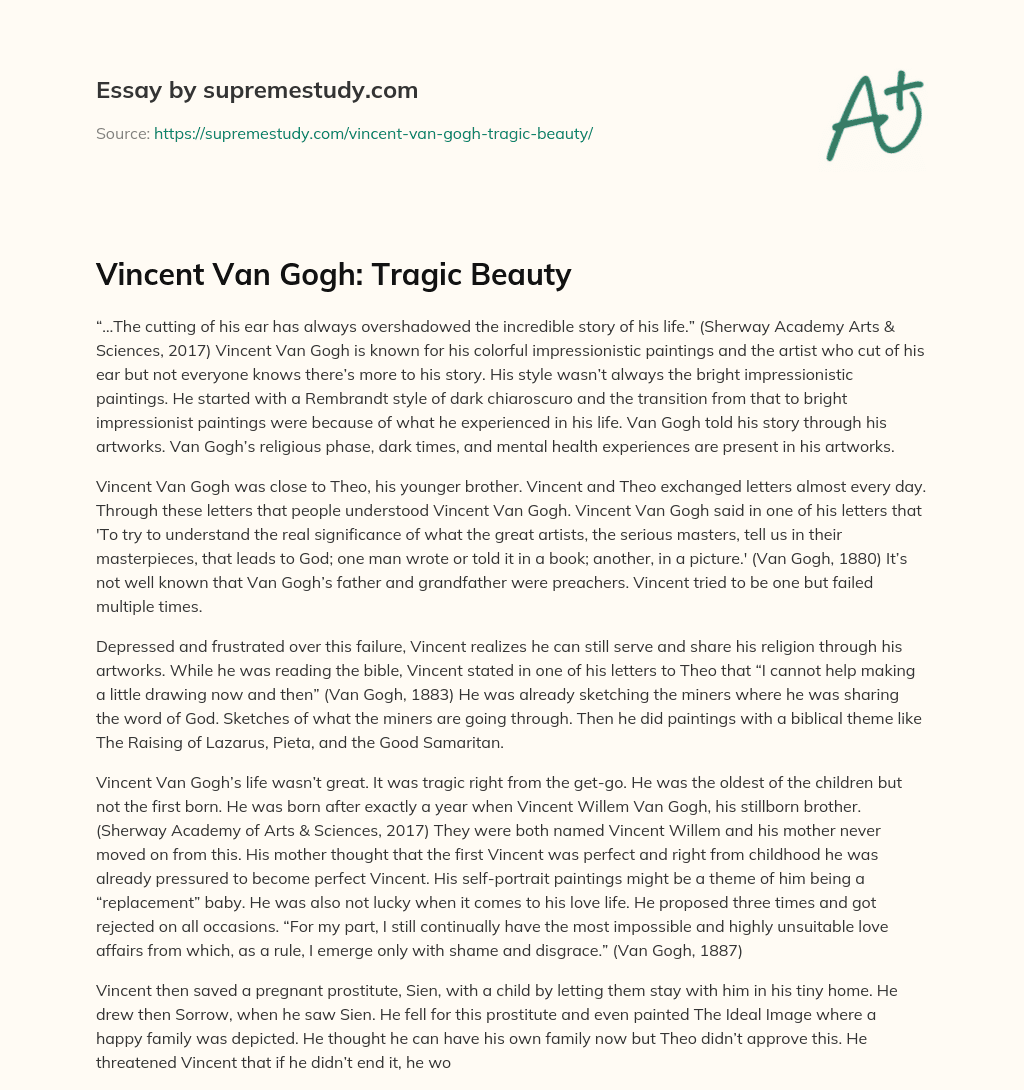 Vincent Van Gogh: Tragic Beauty essay