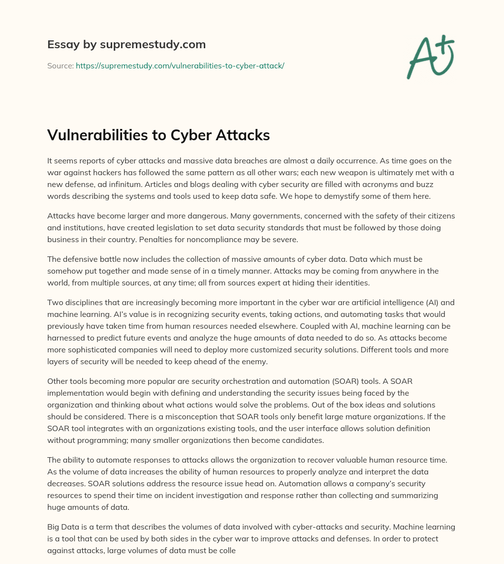 Vulnerabilities to Cyber Attacks essay
