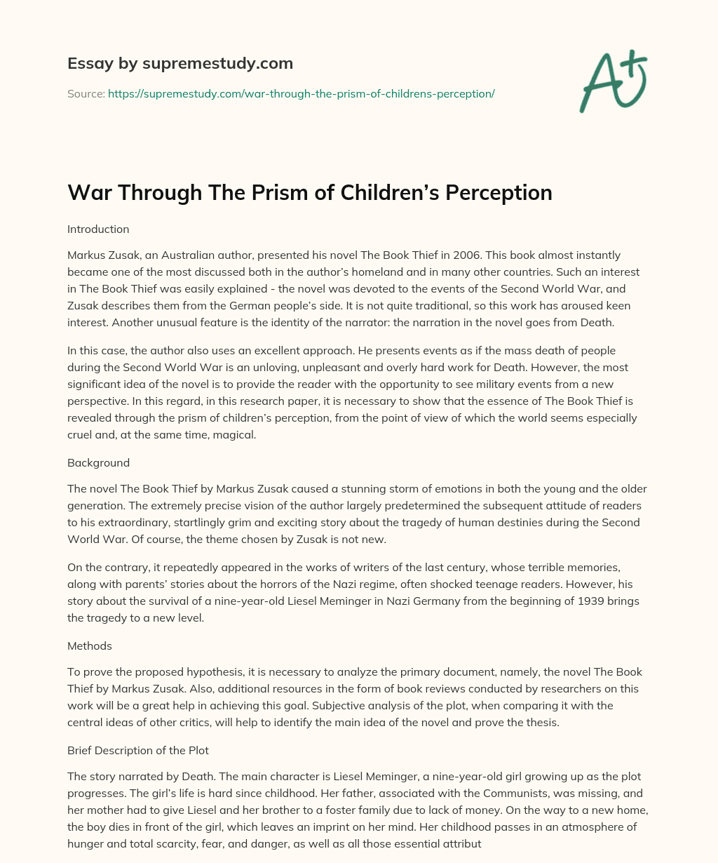 War Through The Prism of Children’s Perception essay