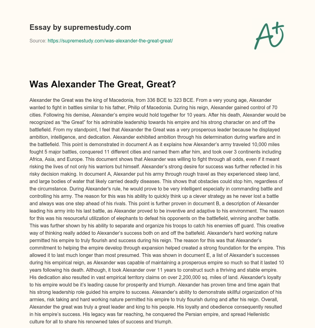 Was Alexander The Great, Great? essay